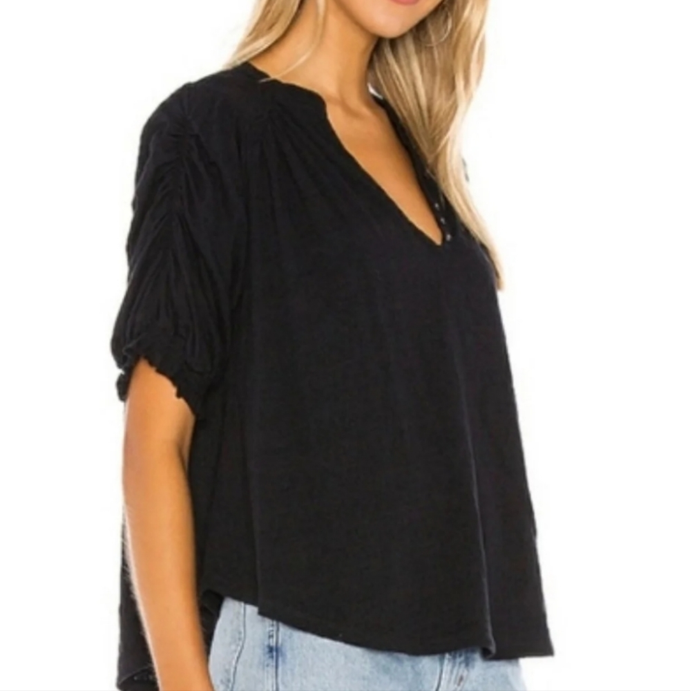 NWT-Free People Fever Dream Split Neck Black Top-Small